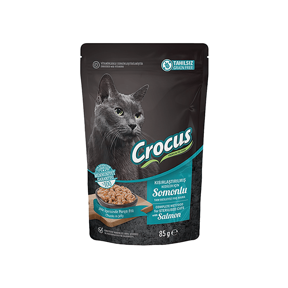 Crocus Tahılsız Somonlu Kısırlaştırılmış Kedi Pouch Yaş Mama (85 g)