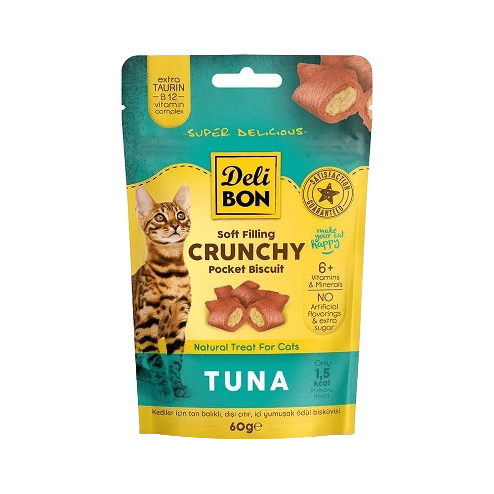 Deli Bon Cruncy İçi Dolgulu Ton Balıklı Kedi Ödül Bisküvisi (60 g)