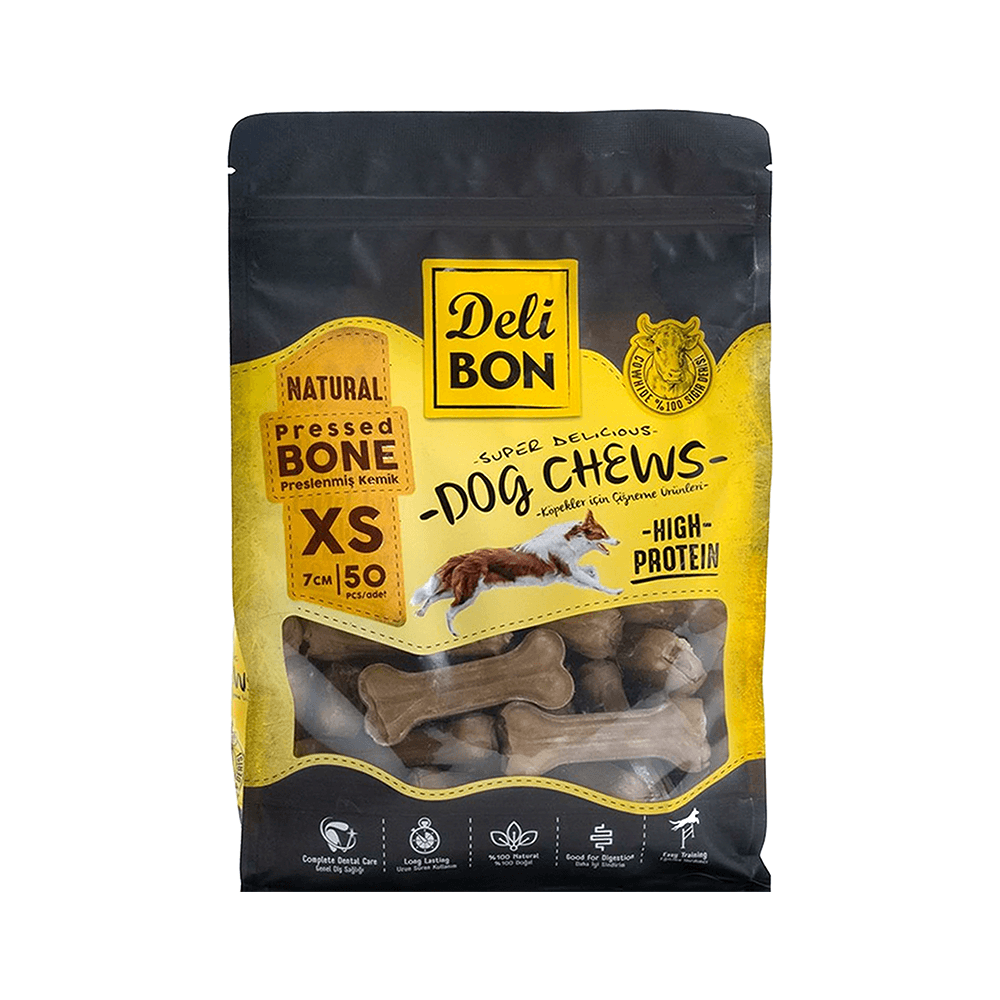 Deli Bon Deri Press Natural Kemik Köpek Ödülü 50'li (7 cm)