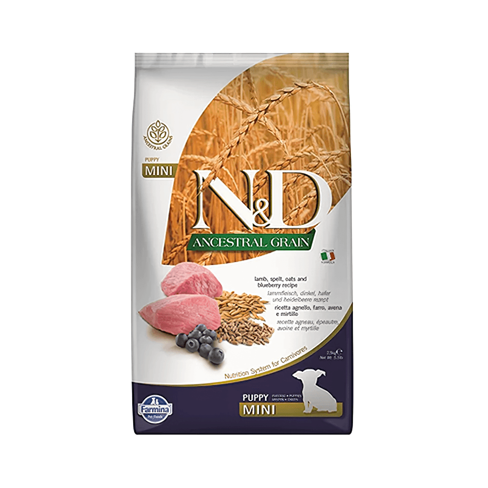 N&D ANCESTRAL GRAIN DOG LAMB, SPELT, OATS & BLUEBERRY PUPPY MINI 2,5 KG