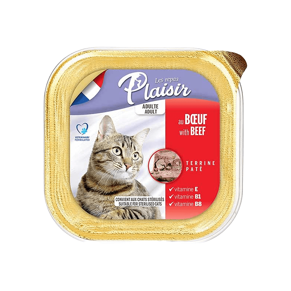 Plaisir Sığır Etli Yetişkin ve Kısırlaştırılmış Kedi Konserve Maması (100 g)
