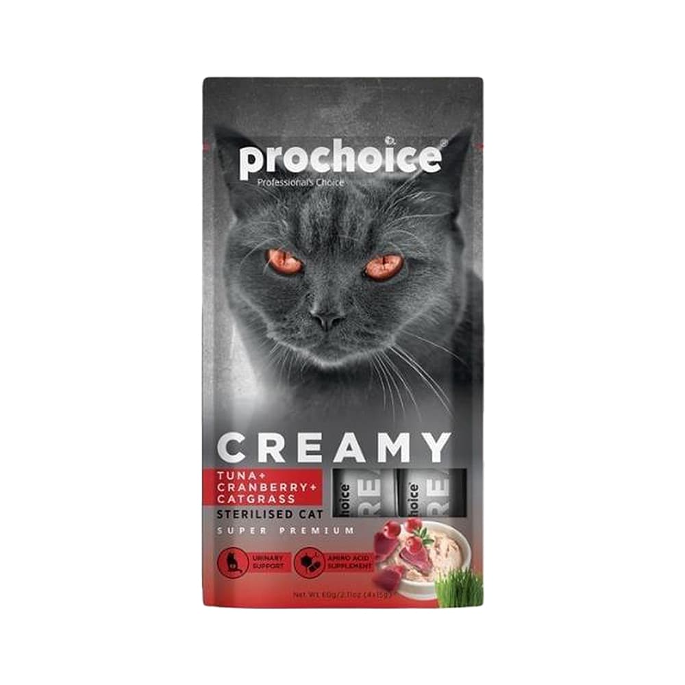 Prochoice Creamy Ton Balık Turna Yemişli ve Kedi Çimli Sıvı Kedi Ödül Maması (4 x 15 g)