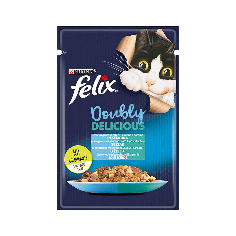 Purina Felix Çifte Lezzet Somonlu ve Sardalyalı Yetişkin Kedi Pouch Yaş Mama (85 g)