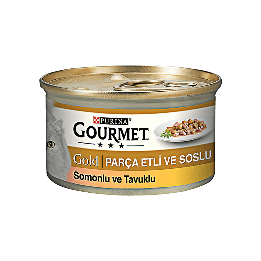 Purina Gourmet Gold Somonlu ve Tavuk Etli Yetişkin Kedi Konserve Maması (85 g)