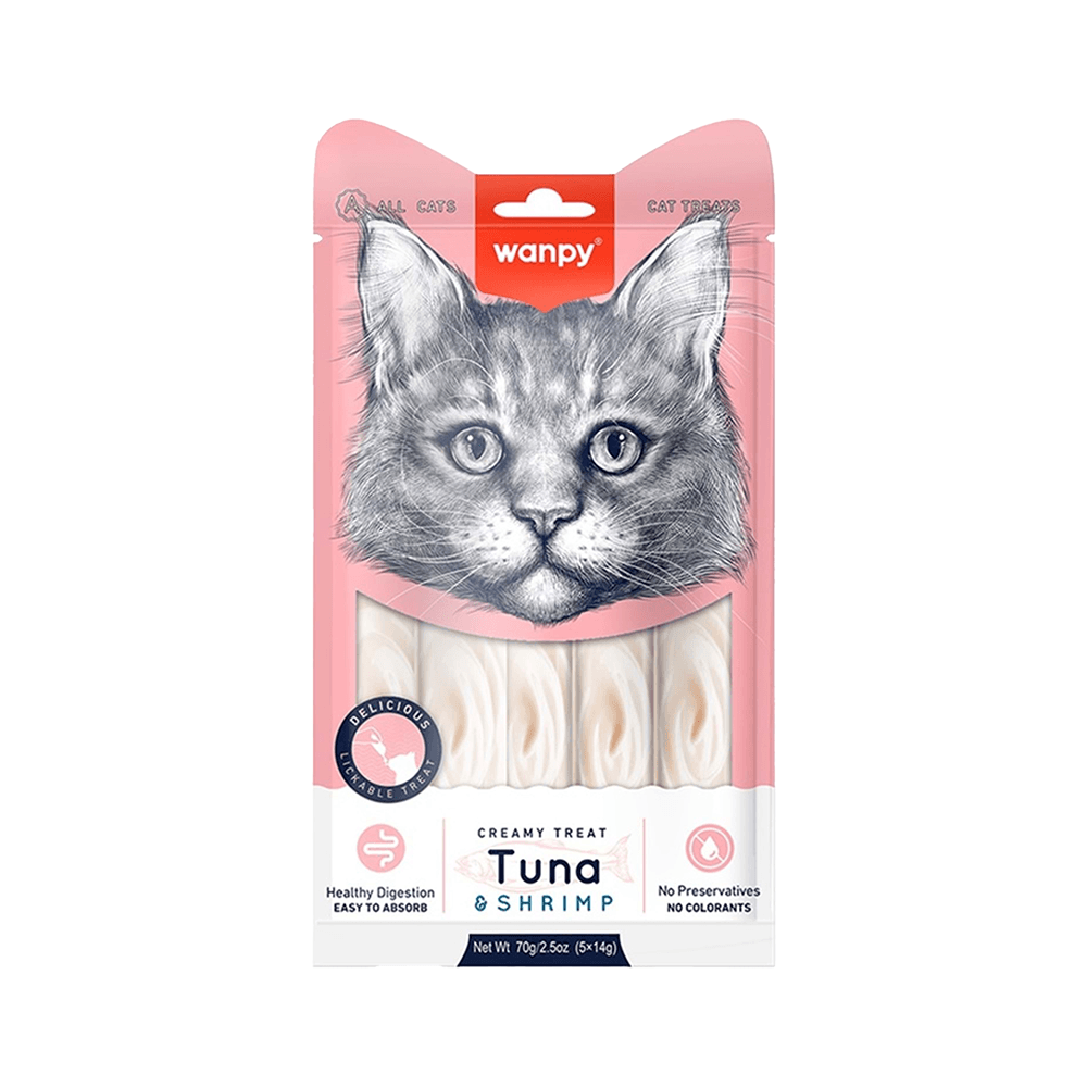 Wanpy Bağışıklık Güçlendirici Ton Balıklı ve Karidesli Sıvı Kedi Ödülü (5 x 14 g)