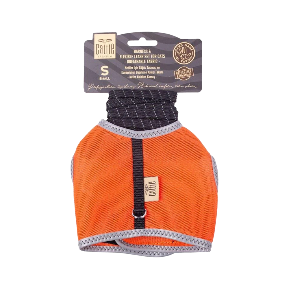 Cattie Turuncu Kedi Göğüs ve Gezdirme Tasma Seti S (1 x 20-30 cm)