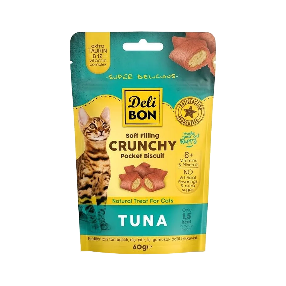 Deli Bon Cruncy İçi Dolgulu Ton Balıklı Kedi Ödül Bisküvisi (60 g)