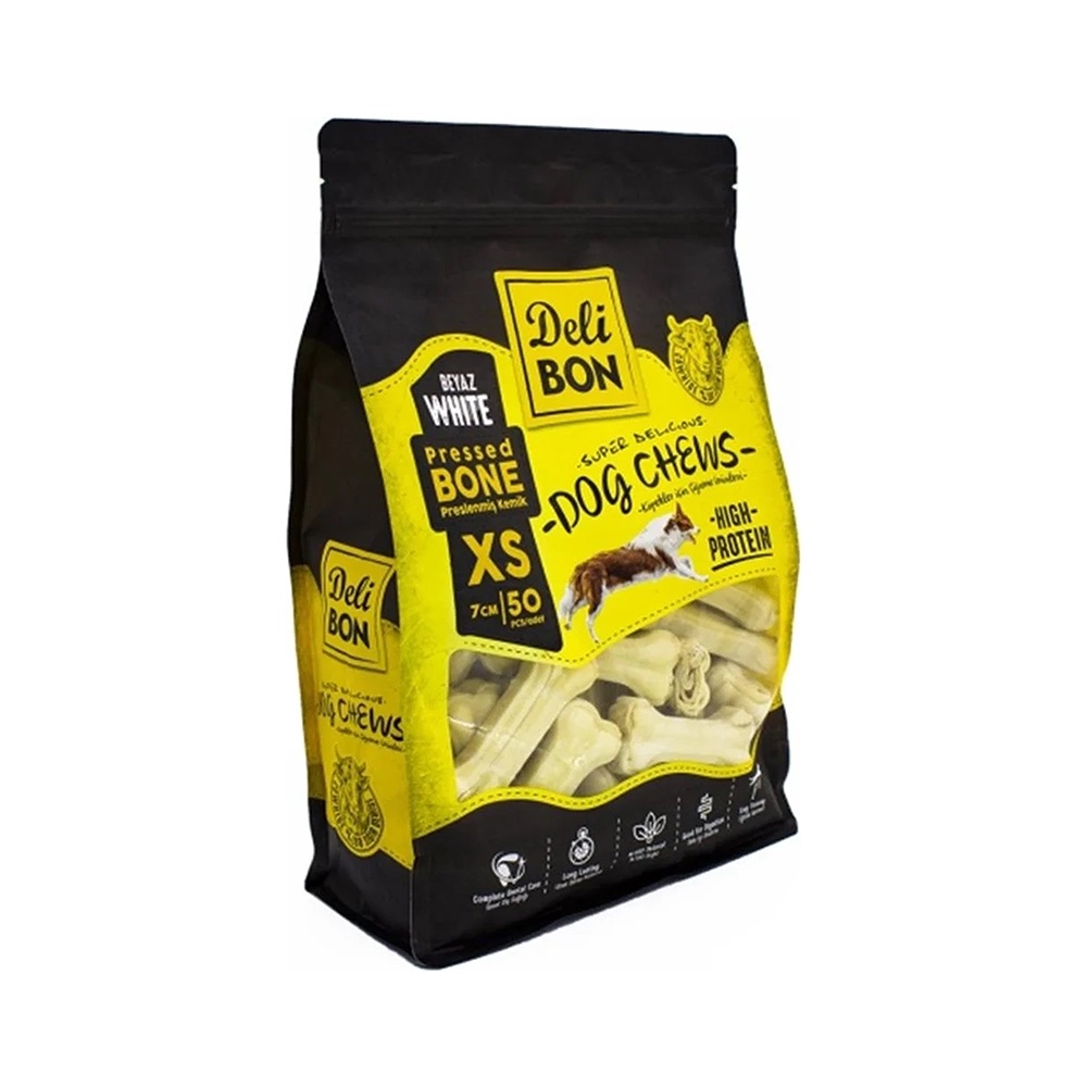 Deli Bon Deri Press Beyaz Kemik Köpek Ödülü 50'li (7 cm)