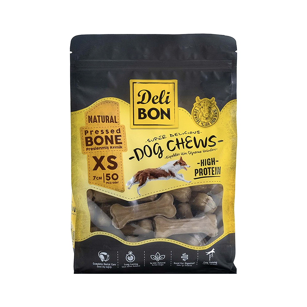 Deli Bon Deri Press Natural Kemik Köpek Ödülü 50'li (7 cm)
