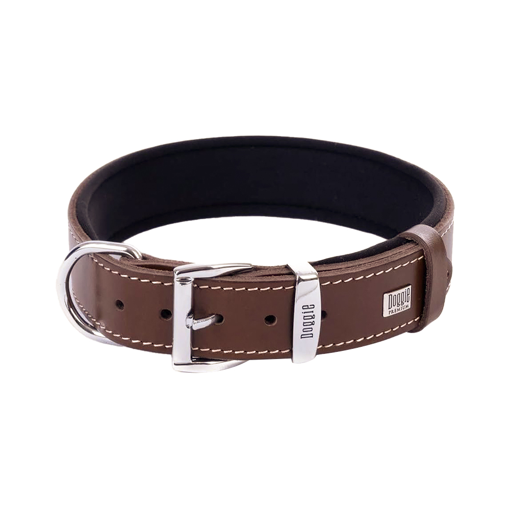 Doggie Comfort Deri Kemik Desenli Köpek Boyun Tasması Kahverengi (3,5 x 52 - 60 cm)