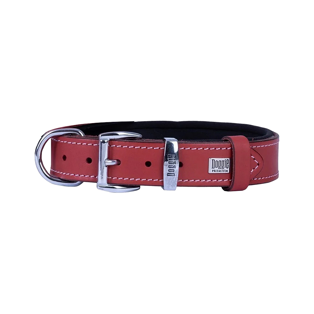 Doggie Comfort Pati Desenli Deri Köpek Boyun Tasması Kırmızı (4 x 57 - 65 cm)