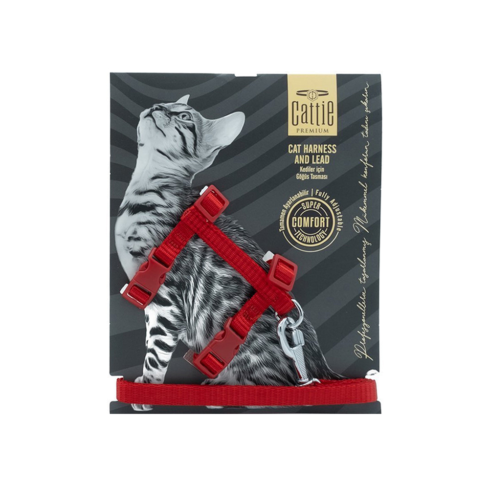 Doggie Dokuma Kedi Gezdirme Göğüs Tasma Takımı Kırmızı (1 x 25 - 40 cm)