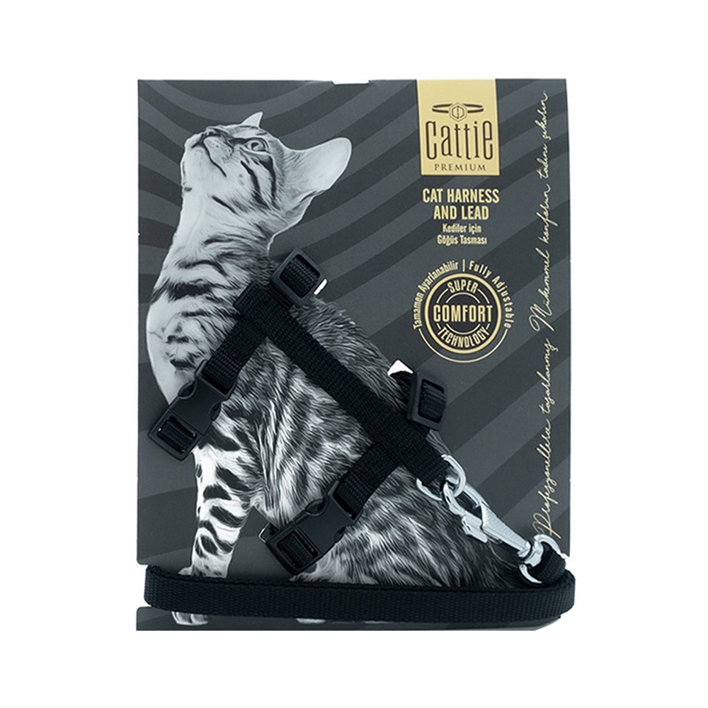 Doggie Dokuma Kedi Gezdirme Göğüs Tasma Takımı Siyah (1 x 25 - 40 cm)