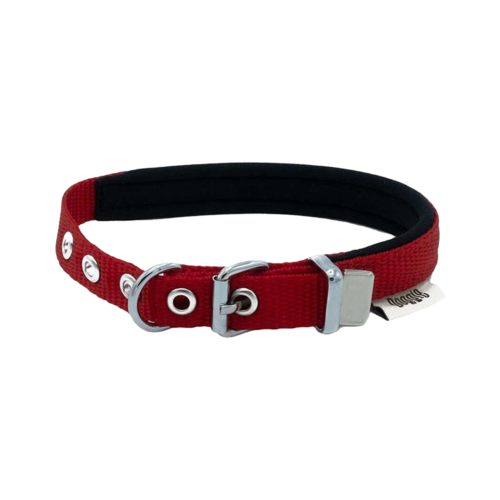 Doggie Dokuma Softlu Sade Köpek Boyun Tasması Kırmızı (2,5 x 37 - 45 cm)
