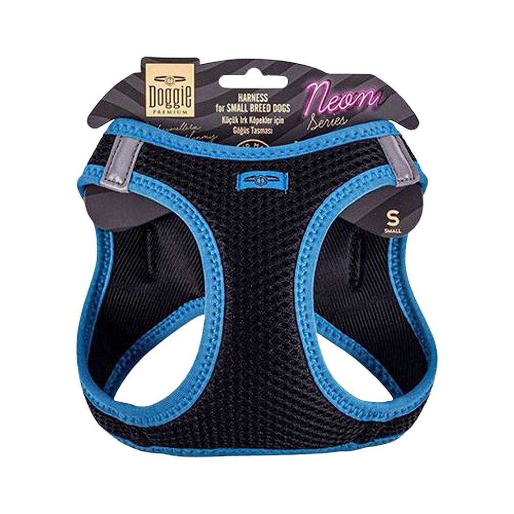 Doggie Havalı Dokuma Neon Serisi Küçük Irk Göğüs Tasması Mavi S (32 - 38 cm)