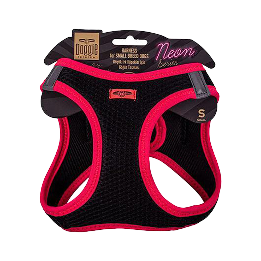 Doggie Havalı Dokuma Neon Serisi Küçük Irk Göğüs Tasması Pembe S (32 - 38 cm)
