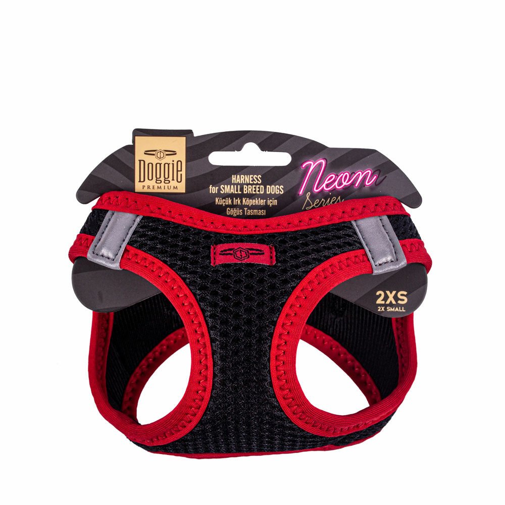 Doggie Havalı Dokuma Neon Serisi Küçük Irk Köpek Göğüs Tasması Kırmızı 2XS (26 - 30 cm)