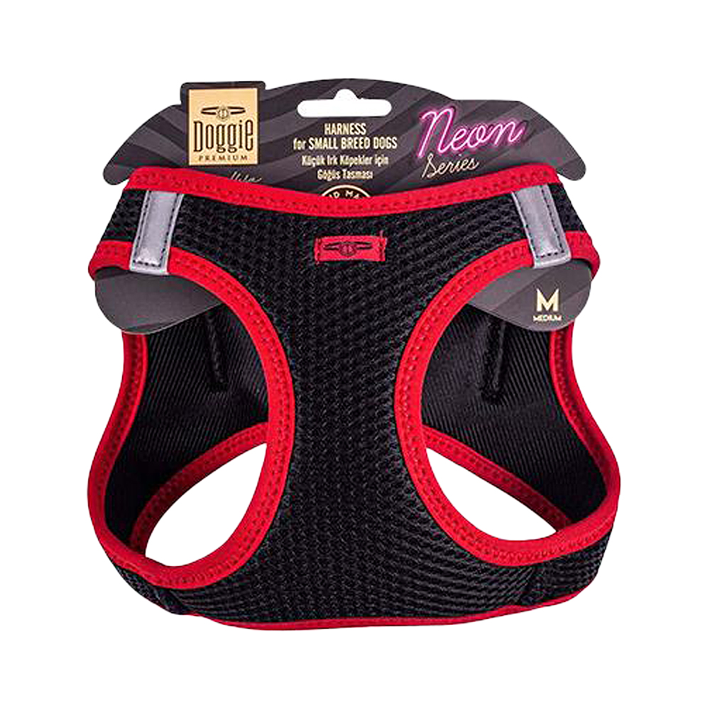 Doggie Havalı Dokuma Neon Serisi Küçük Irk Köpek Göğüs Tasması Kırmızı M (38 - 44 cm)