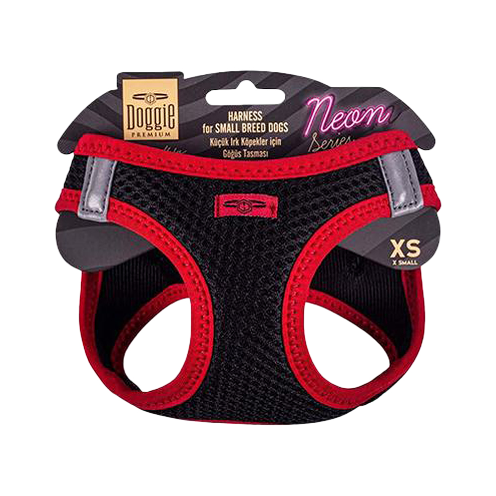 Doggie Havalı Dokuma Neon Serisi Küçük Irk Köpek Göğüs Tasması Kırmızı XS (30 - 34 cm)