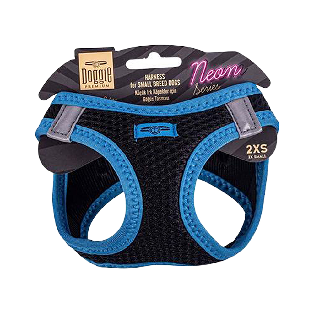 Doggie Havalı Dokuma Neon Serisi Küçük Irk Köpek Göğüs Tasması Mavi 2XS (26 - 30 cm)