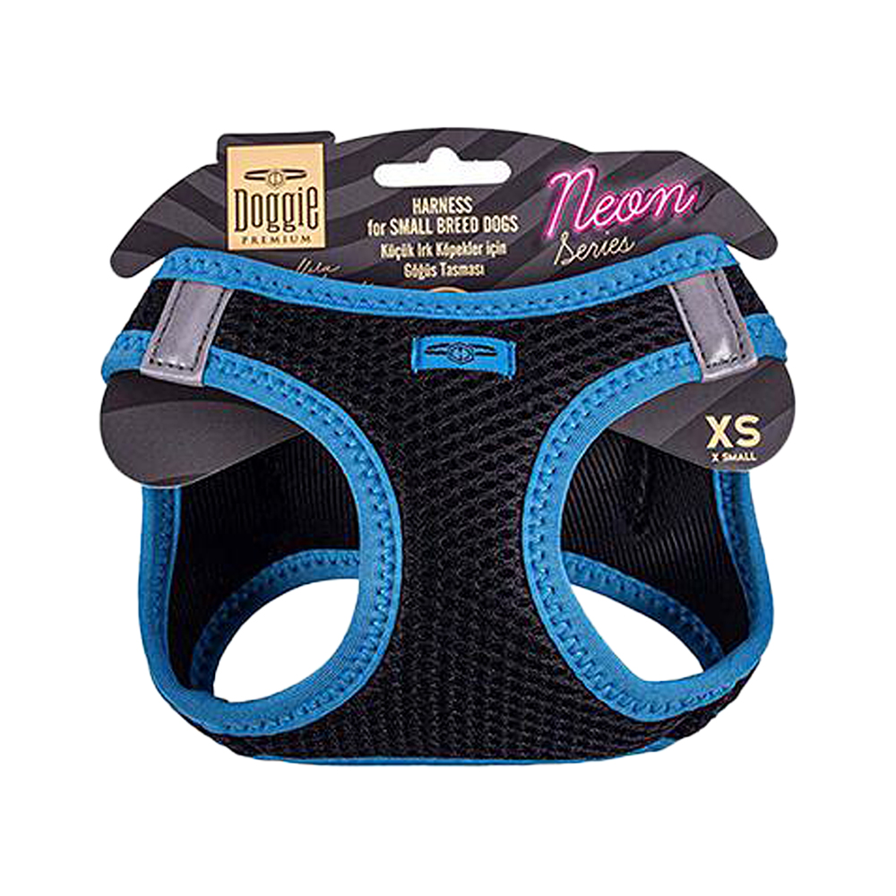 Doggie Havalı Dokuma Neon Serisi Küçük Irk Köpek Göğüs Tasması Mavi XS (30 - 34 cm)