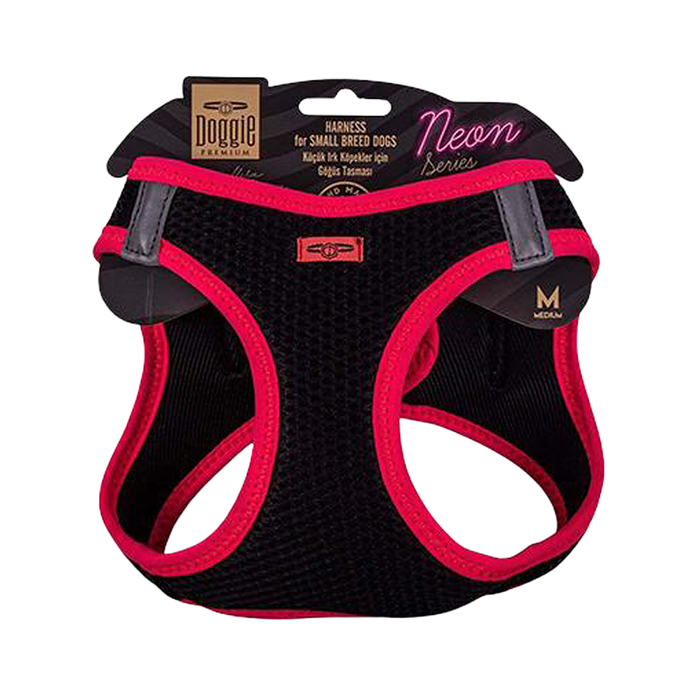 Doggie Havalı Dokuma Neon Serisi Küçük Irk Köpek Göğüs Tasması Pembe M (38 - 44 cm)