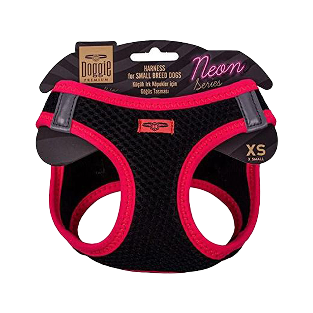 Doggie Havalı Dokuma Neon Serisi Küçük Irk Köpek Göğüs Tasması Pembe XS (30 - 34 cm)