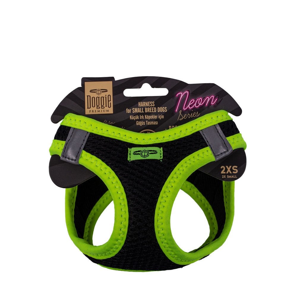 Doggie Havalı Dokuma Neon Serisi Küçük Irk Köpek Göğüs Tasması Sarı 2XS (26 - 30 cm)