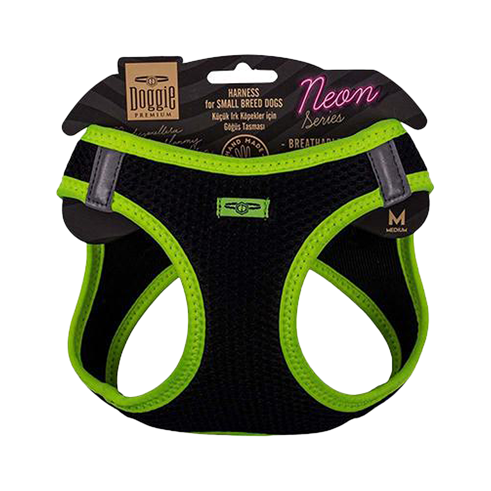 Doggie Havalı Dokuma Neon Serisi Küçük Irk Köpek Göğüs Tasması Sarı M (38 - 44 cm)