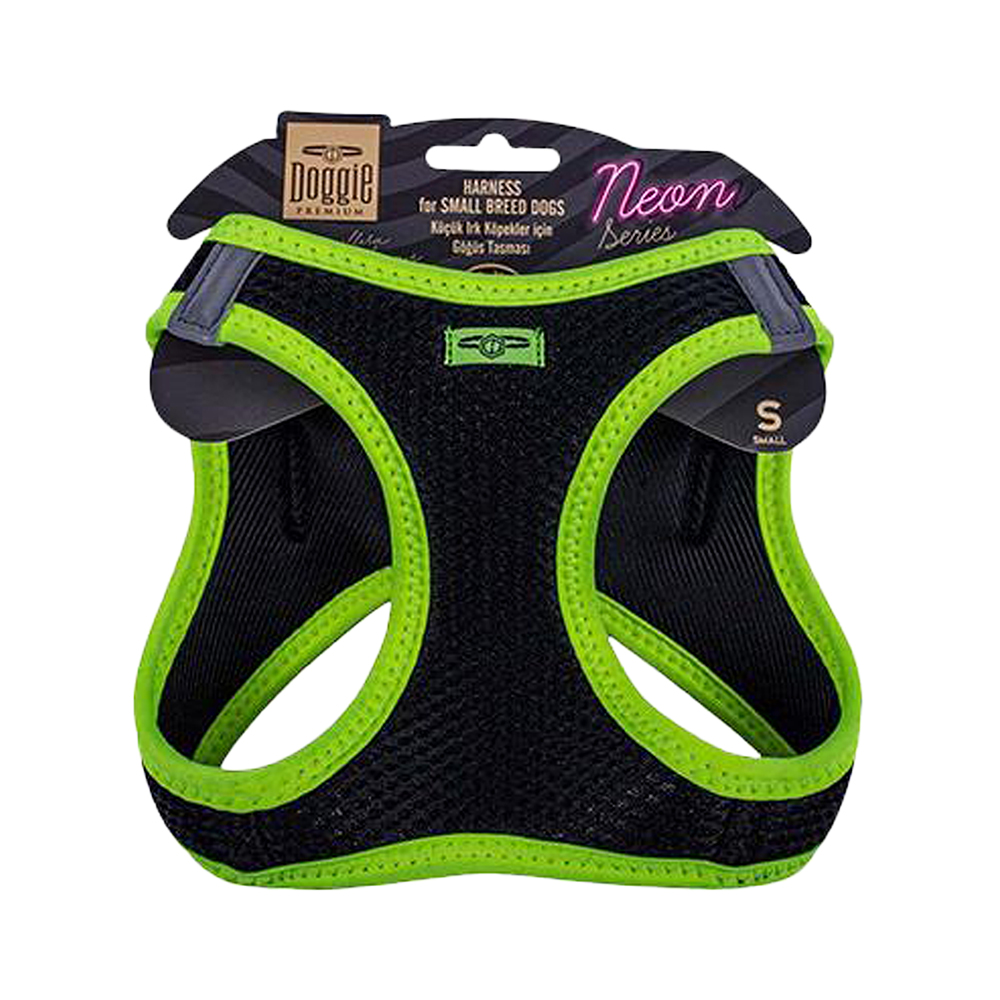 Doggie Havalı Dokuma Neon Serisi Küçük Irk Köpek Göğüs Tasması Sarı S (32-38 cm)