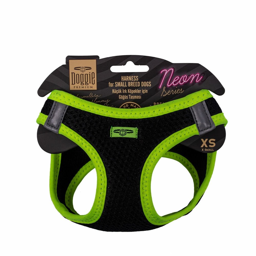 Doggie Havalı Dokuma Neon Serisi Küçük Irk Köpek Göğüs Tasması Sarı XS (30 - 34 cm)