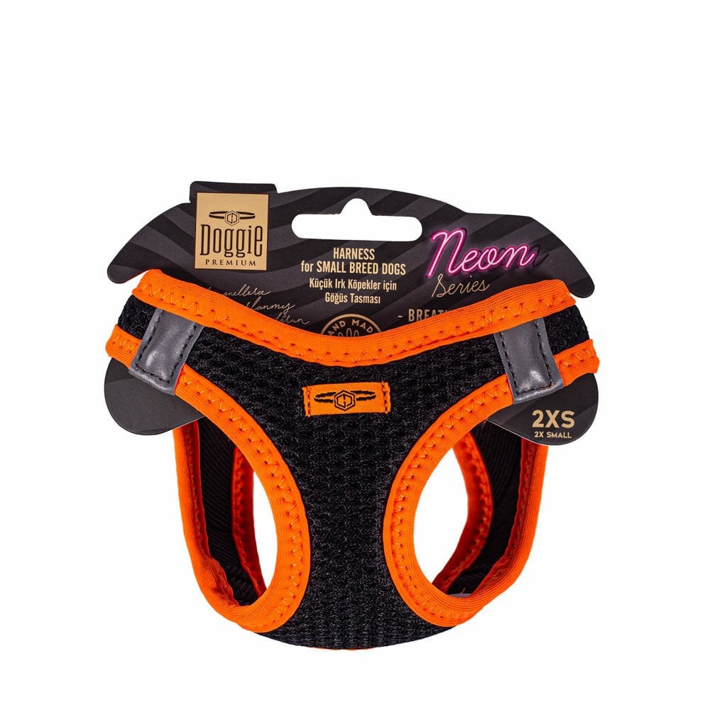 Doggie Havalı Dokuma Neon Serisi Küçük Irk Köpek Göğüs Tasması Turuncu 2XS (26 - 30 cm)