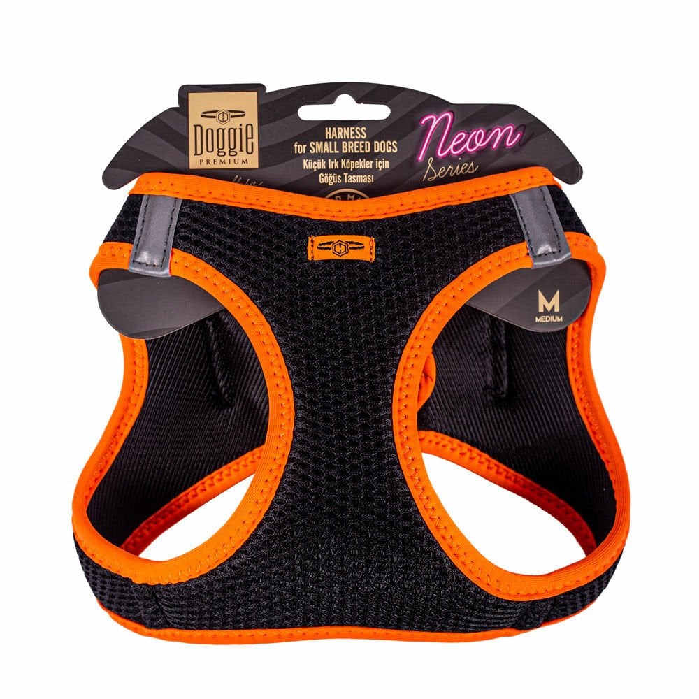 Doggie Havalı Dokuma Neon Serisi Küçük Irk Köpek Göğüs Tasması Turuncu M (38 - 44 cm)