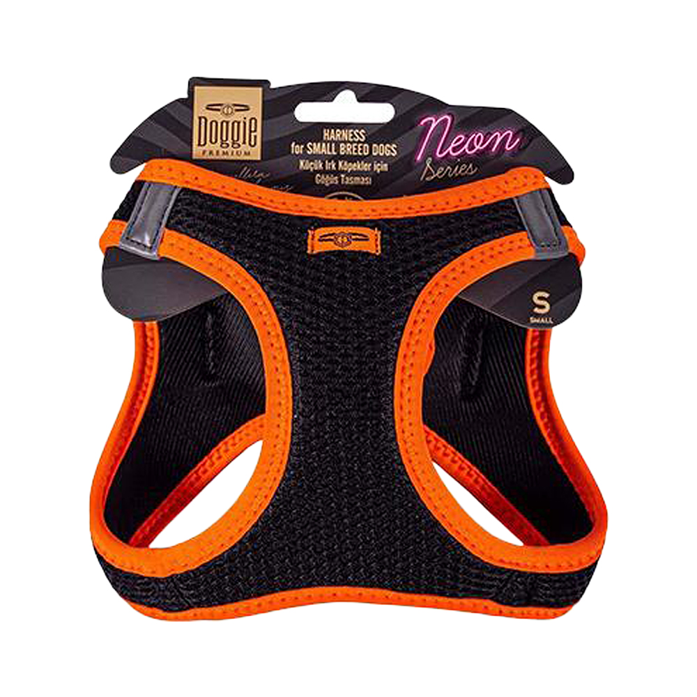 Doggie Havalı Dokuma Neon Serisi Küçük Irk Köpek Göğüs Tasması Turuncu S (32 - 38 cm)