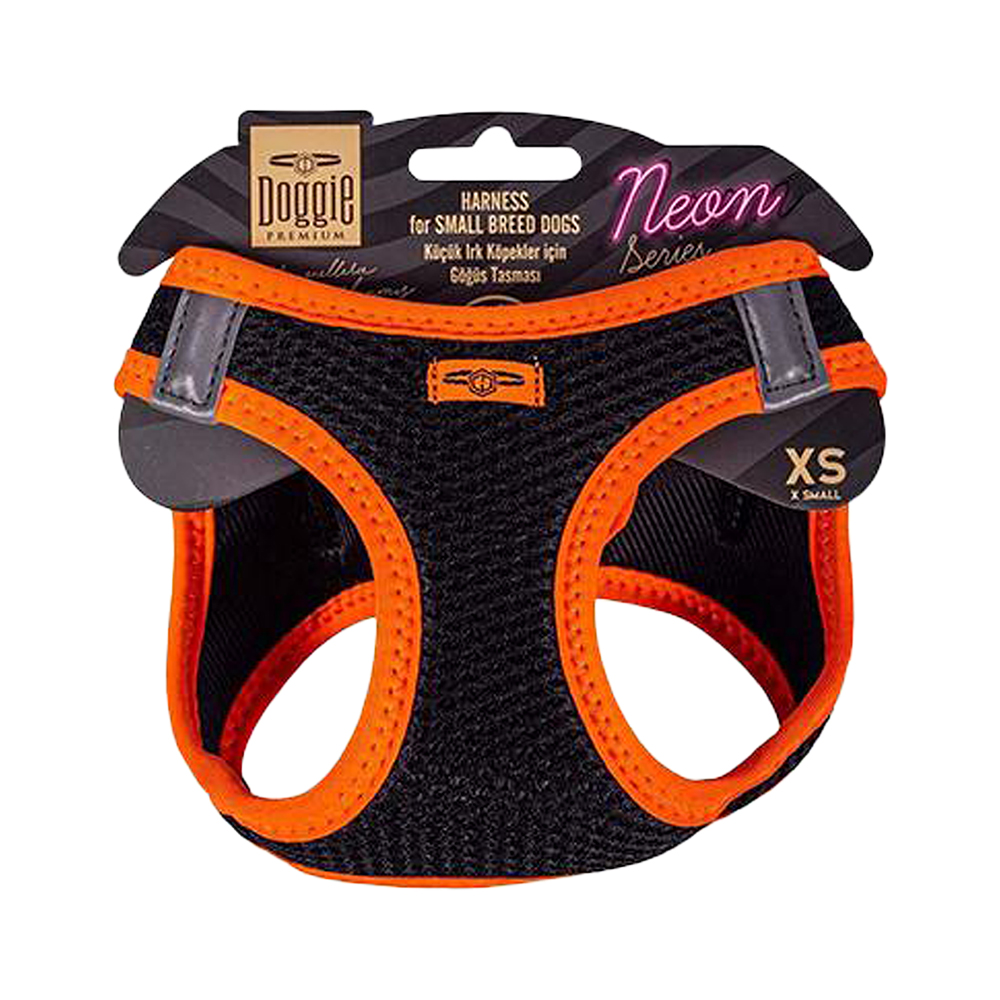 Doggie Havalı Dokuma Neon Serisi Küçük Irk Köpek Göğüs Tasması Turuncu XS (30 - 34 cm)