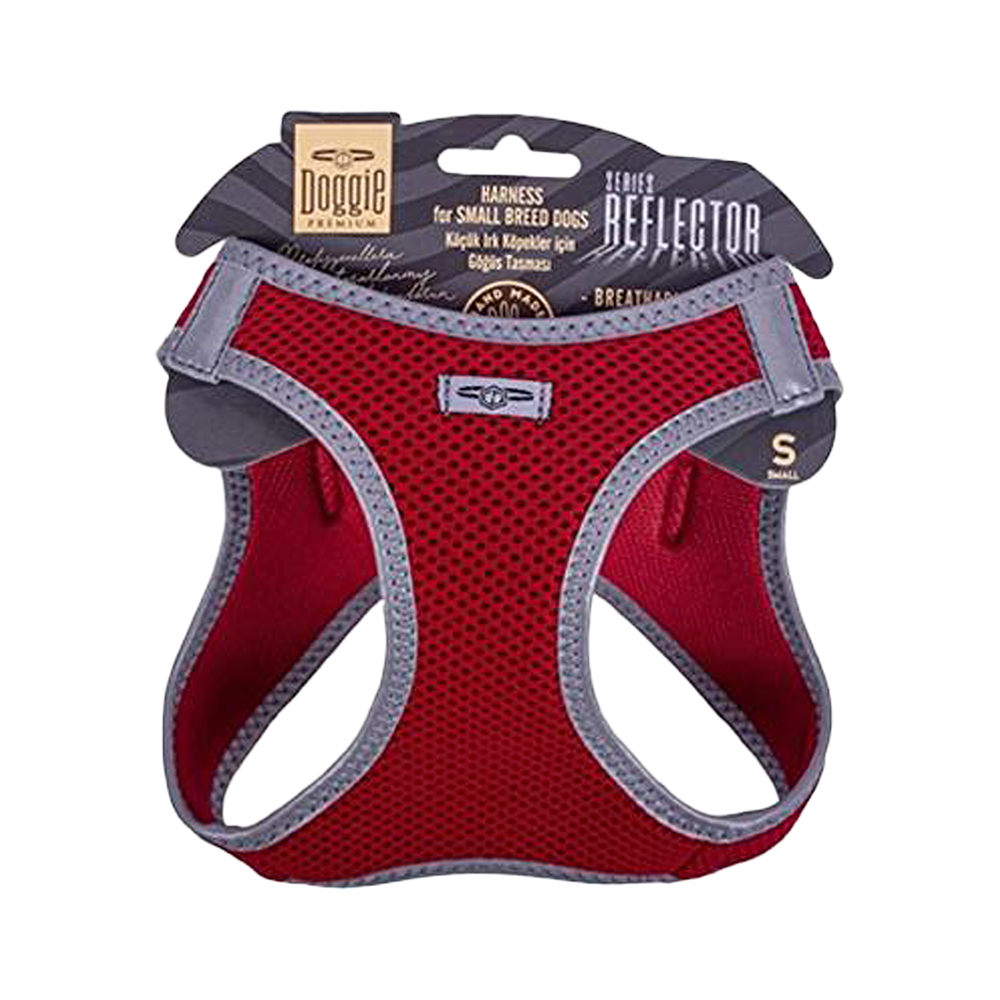 Doggie Havalı Dokuma Reflektör Serisi Küçük Irk Göğüs Tasması Kırmızı S (32 - 38 cm)