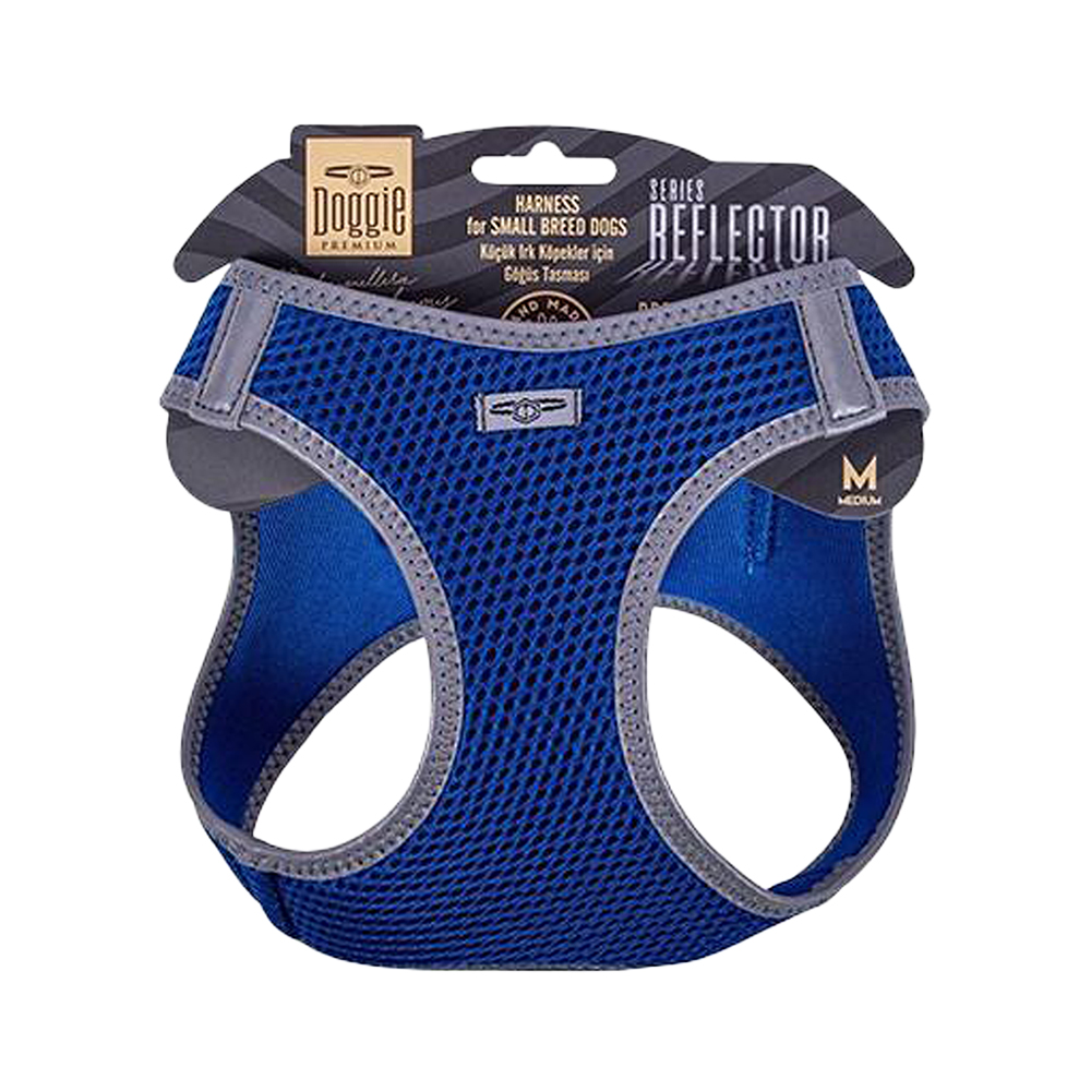 Doggie Havalı Dokuma Reflektör Serisi Küçük Irk Göğüs Tasması Mavi M (38 - 44 cm)