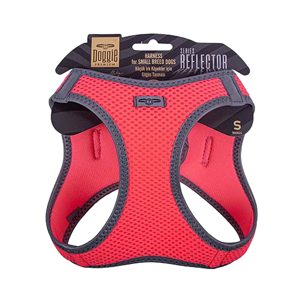 Doggie Havalı Dokuma Reflektör Serisi Küçük Irk Göğüs Tasması Pembe S (32-38 cm)