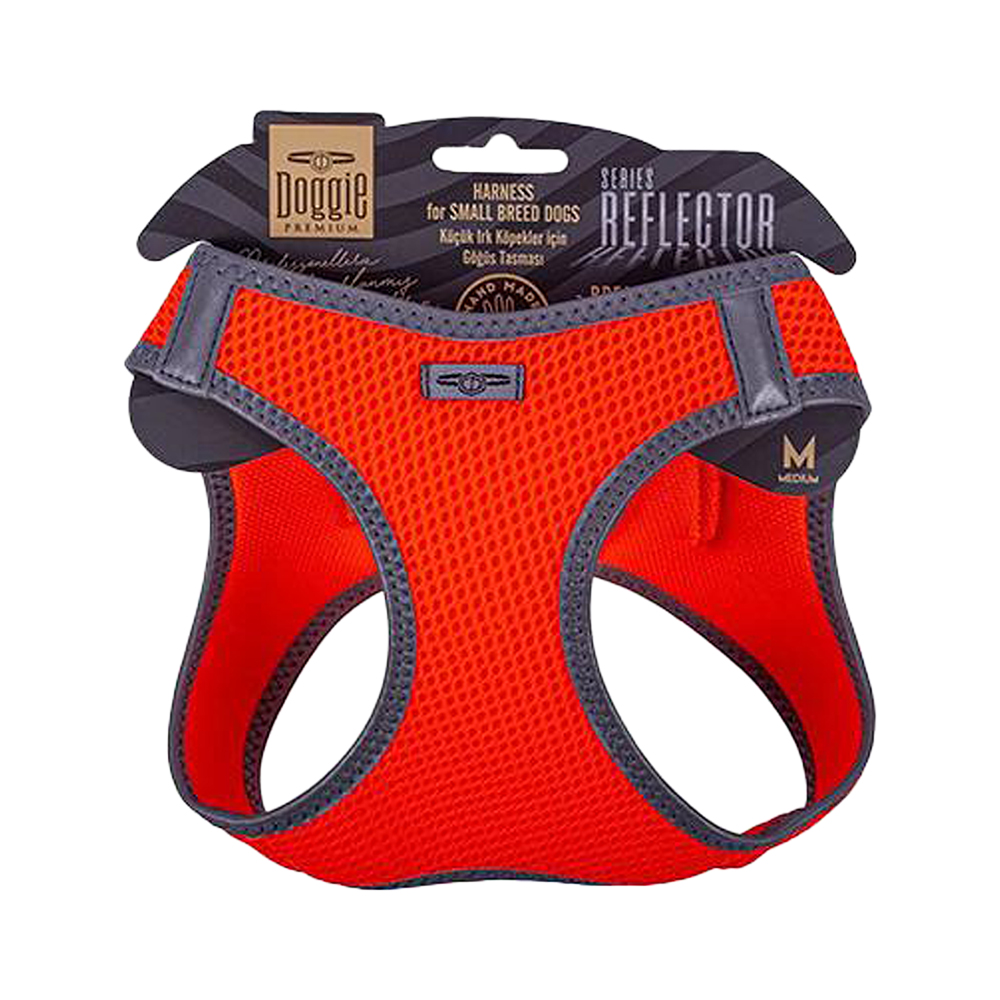 Doggie Havalı Dokuma Reflektör Serisi Küçük Irk Göğüs Tasması Turuncu M (38 - 44 cm)