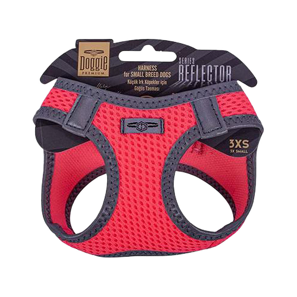 Doggie Havalı Dokuma Reflektör Serisi Küçük Irk Köpek Göğüs Tasması Kırmızı 3XS (22 - 26 cm)
