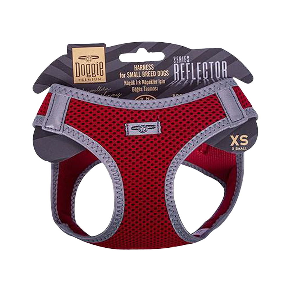 Doggie Havalı Dokuma Reflektör Serisi Küçük Irk Köpek Göğüs Tasması Kırmızı XS (30 - 34 cm)
