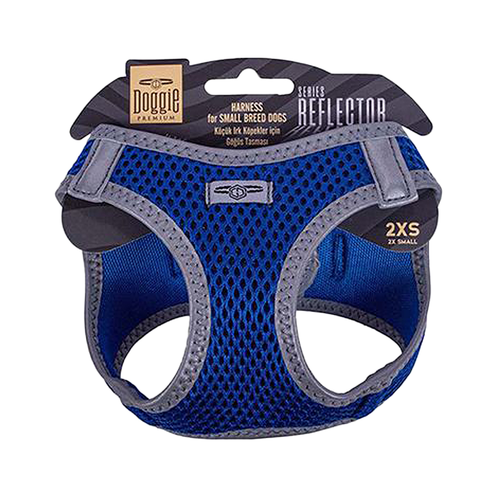 Doggie Havalı Dokuma Reflektör Serisi Küçük Irk Köpek Göğüs Tasması Mavi 2XS (26 - 30 cm)