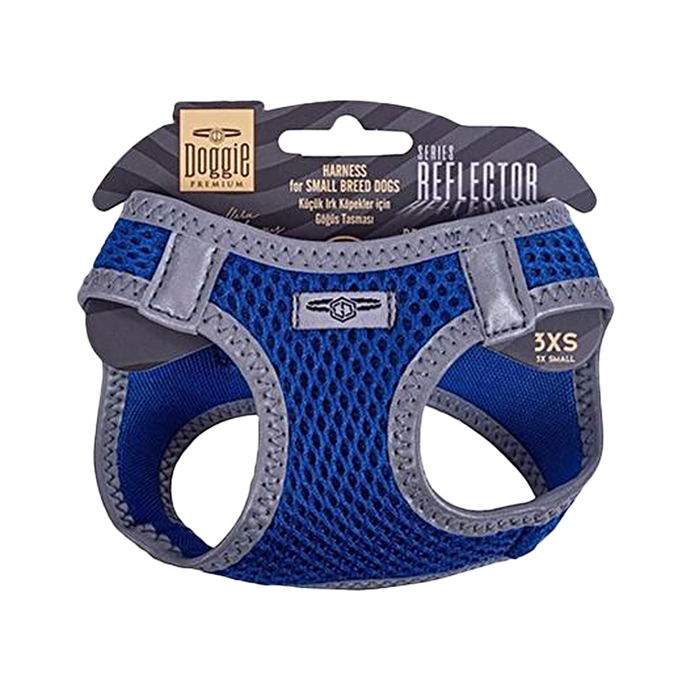 Doggie Havalı Dokuma Reflektör Serisi Küçük Irk Köpek Göğüs Tasması Mavi 3XS (22 - 26 cm)