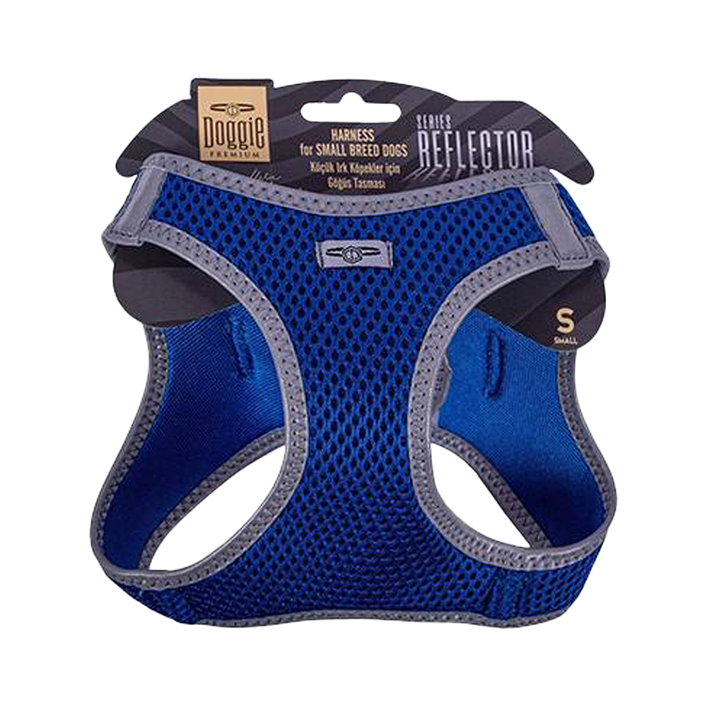 Doggie Havalı Dokuma Reflektör Serisi Küçük Irk Köpek Göğüs Tasması Mavi S (32 - 38 cm)