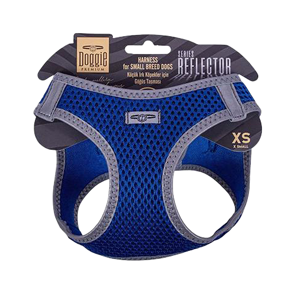 Doggie Havalı Dokuma Reflektör Serisi Küçük Irk Köpek Göğüs Tasması Mavi XS (30 - 34 cm)