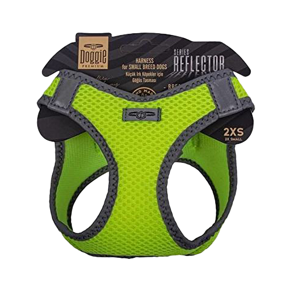 Doggie Havalı Dokuma Reflektör Serisi Küçük Irk Köpek Göğüs Tasması Sarı 2XS (26 - 30 cm)