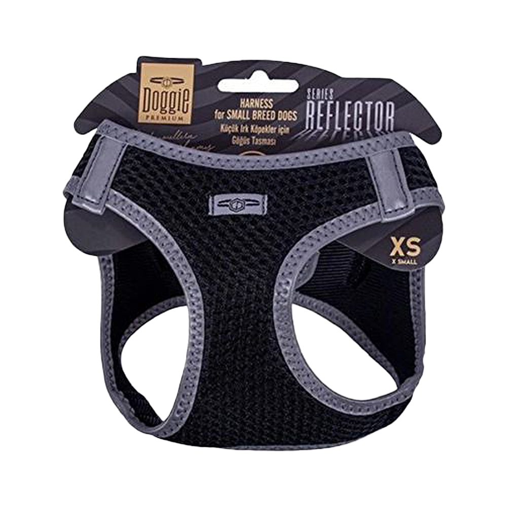 Doggie Havalı Dokuma Reflektör Serisi Küçük Irk Köpek Göğüs Tasması Siyah XS (30 - 34 cm)