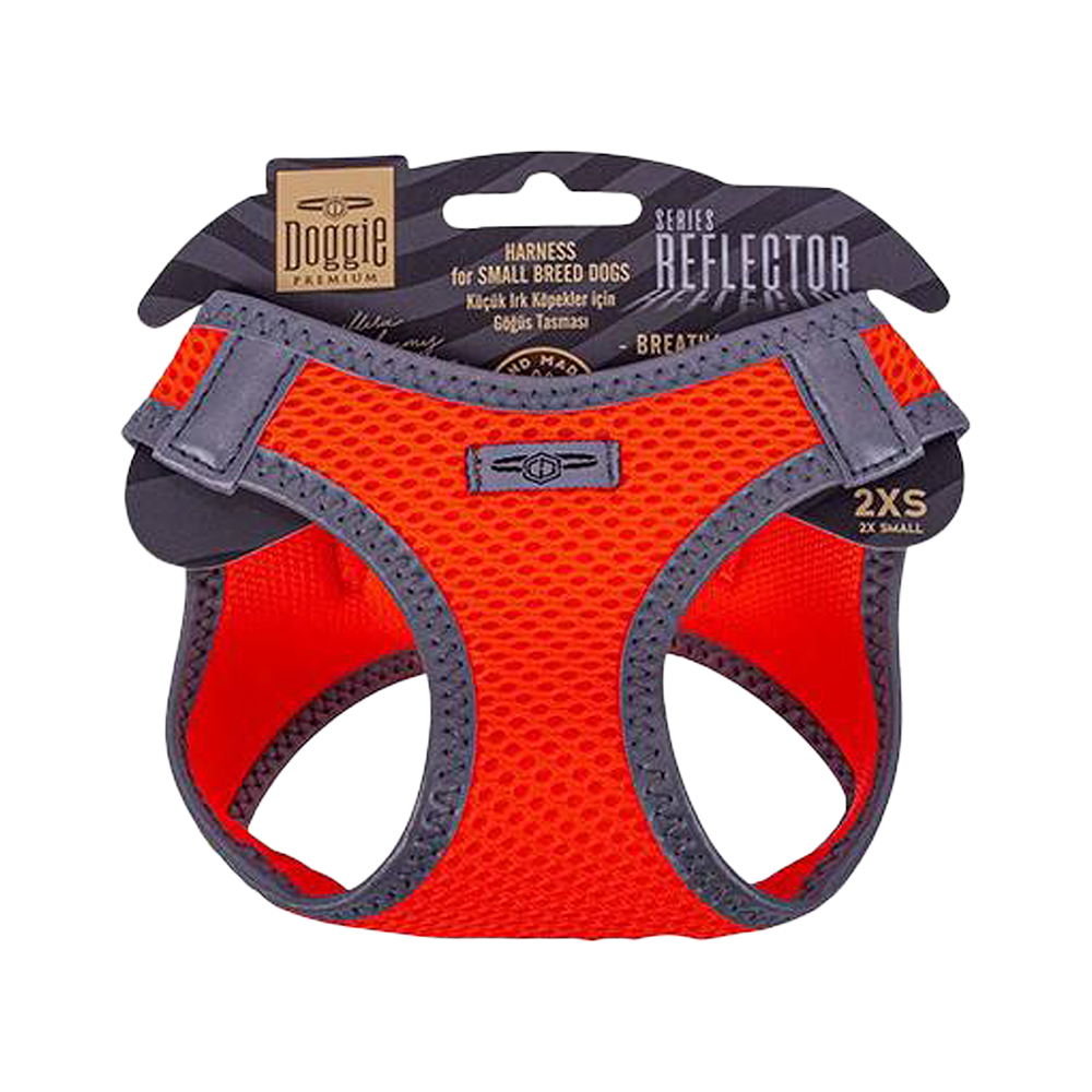Doggie Havalı Dokuma Reflektör Serisi Küçük Irk Köpek Göğüs Tasması Turuncu 2XS (26 - 30 cm)
