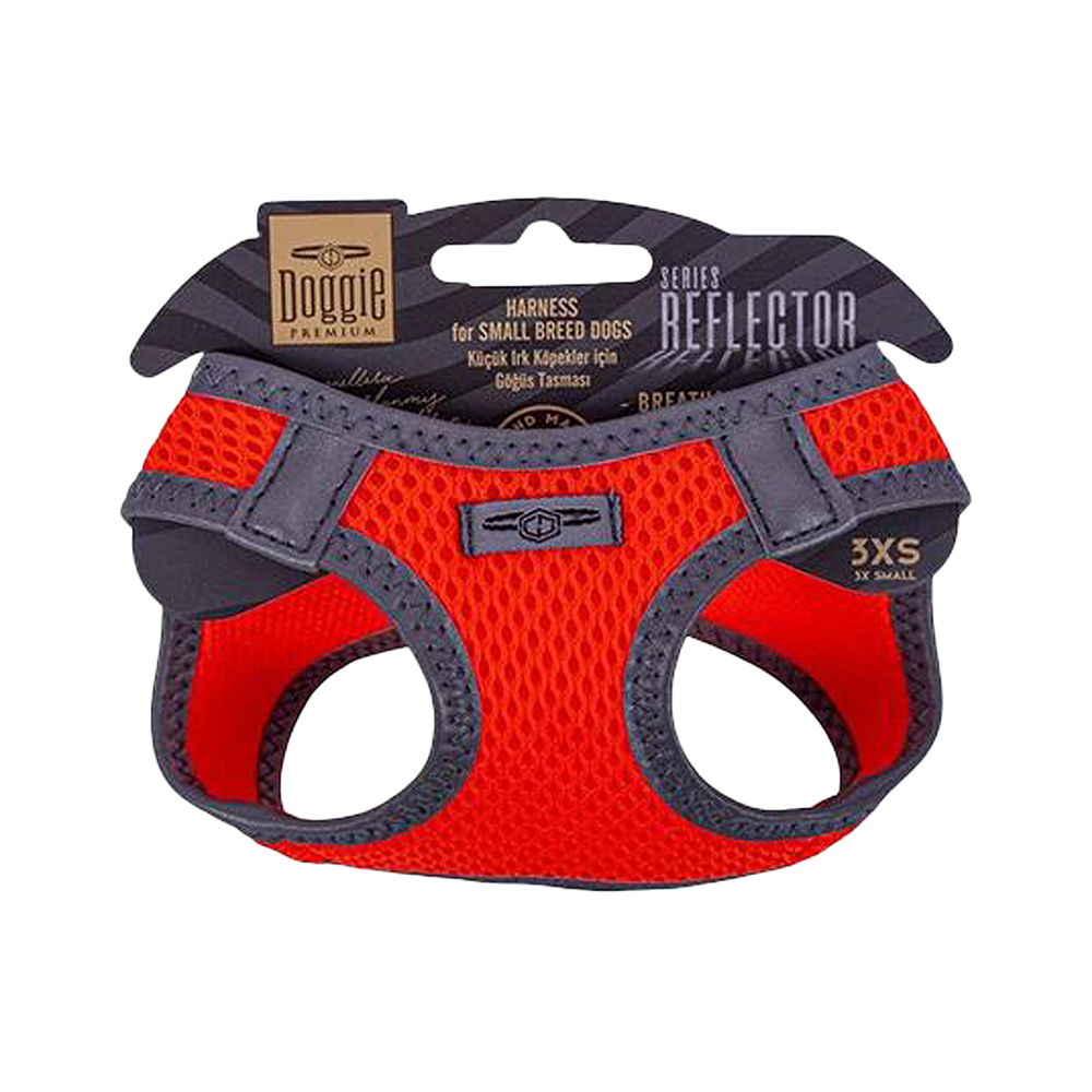 Doggie Havalı Dokuma Reflektör Serisi Küçük Irk Köpek Göğüs Tasması Turuncu 3XS (22 - 26 cm)