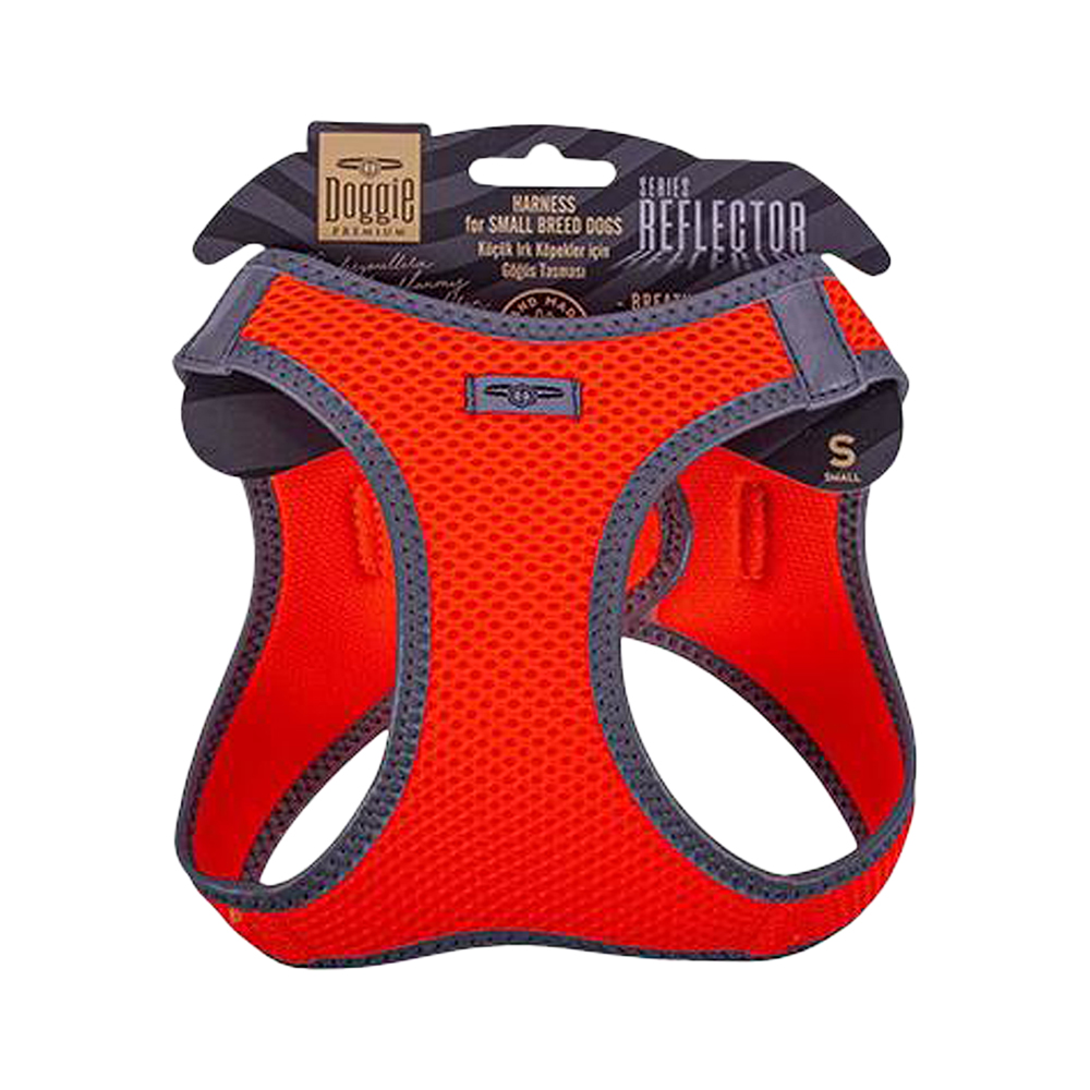 Doggie Havalı Dokuma Reflektör Serisi Küçük Irk Köpek Göğüs Tasması Turuncu S (32 - 38 cm)